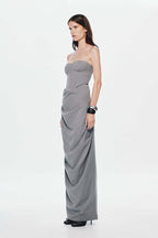 Strapless Cutout Gray Maxi Dress H7101