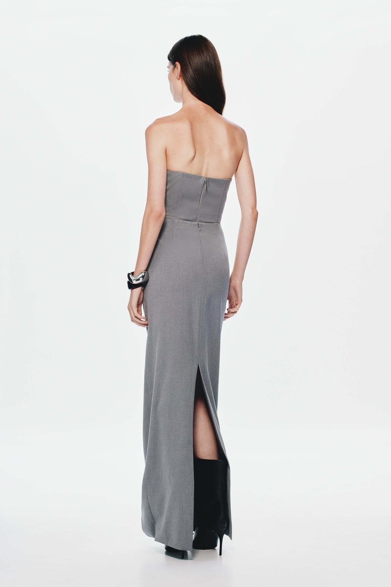 Strapless Cutout Gray Maxi Dress H7101