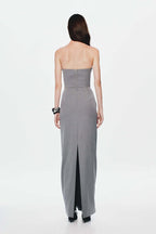 Strapless Cutout Gray Maxi Dress H7101