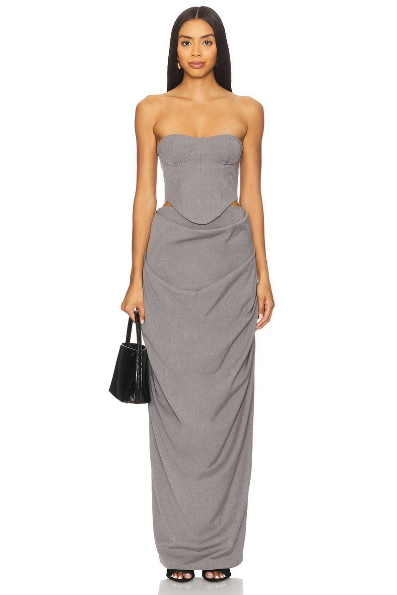 Strapless Cutout Gray Maxi Dress H7101