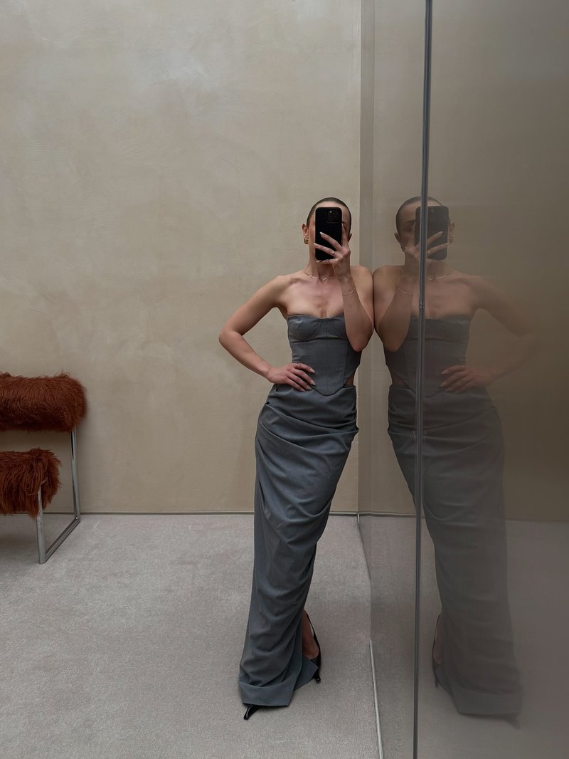 Strapless Cutout Gray Maxi Dress H7101