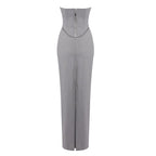 Strapless Cutout Gray Maxi Dress H7101