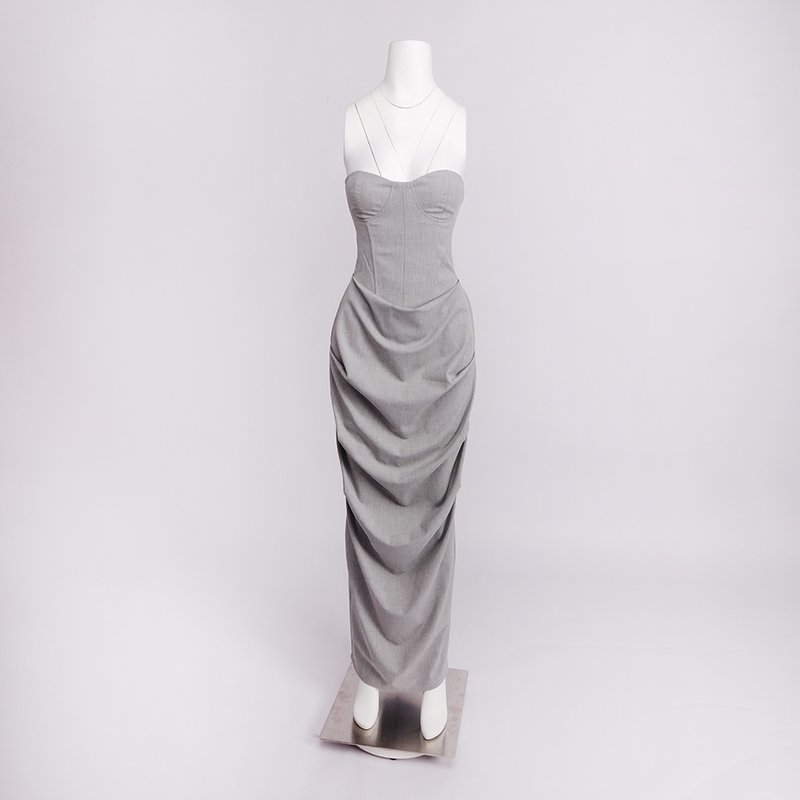 Strapless Cutout Gray Maxi Dress H7101