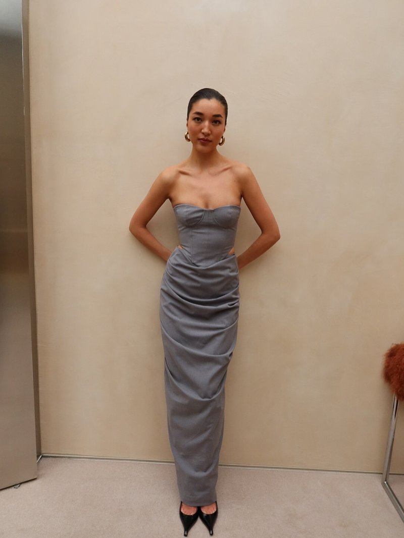 Strapless Cutout Grey Maxi Dress H7101