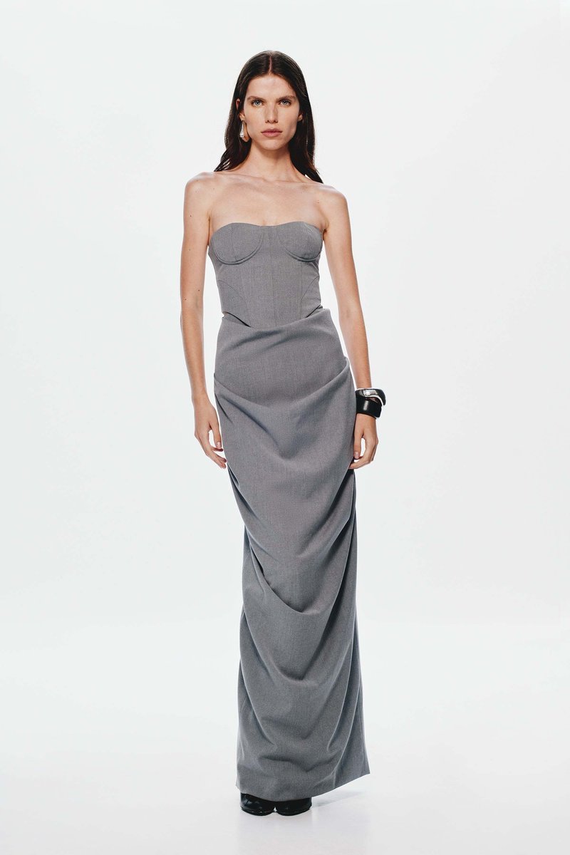 Strapless Cutout Grey Maxi Dress H7101