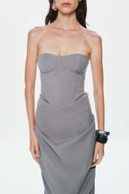 Strapless Cutout Grey Maxi Dress H7101