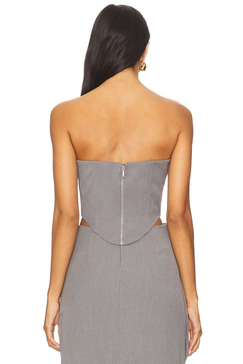 Strapless Cutout Grey Maxi Dress H7101