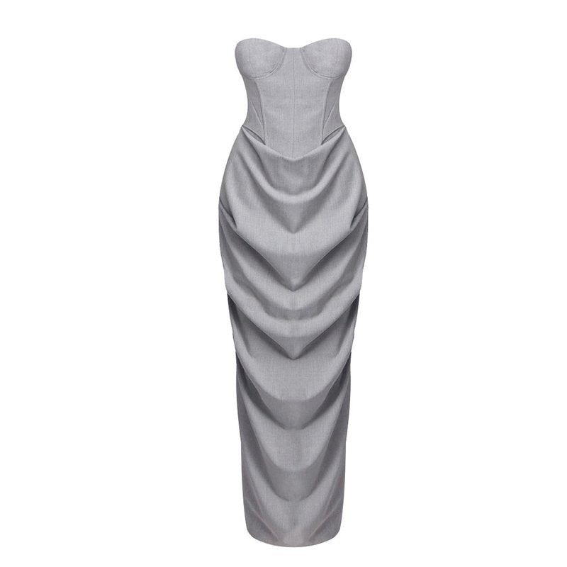 Strapless Cutout Grey Maxi Dress H7101