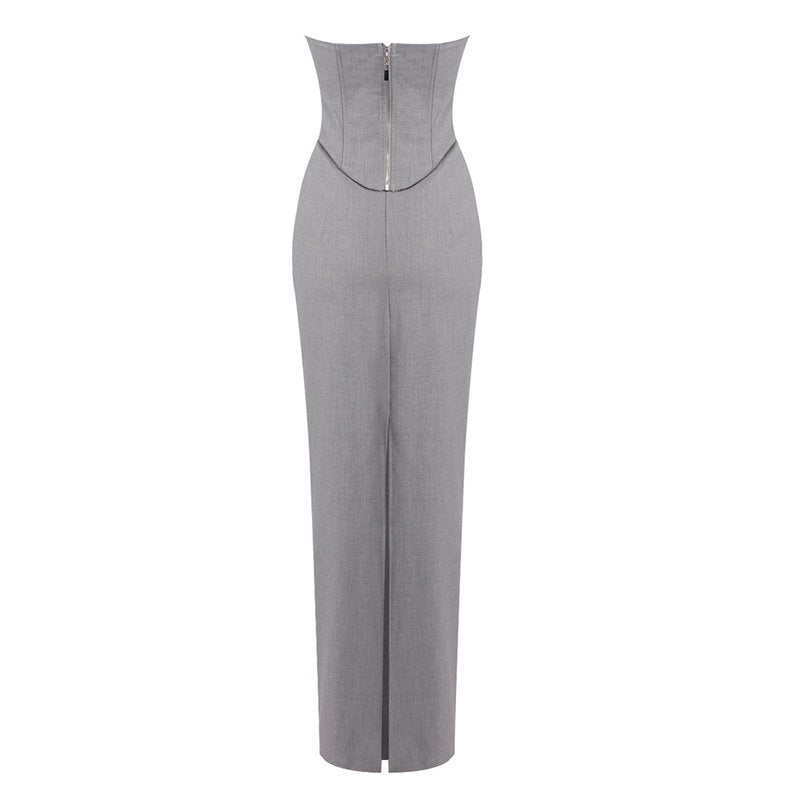 Strapless Cutout Grey Maxi Dress H7101