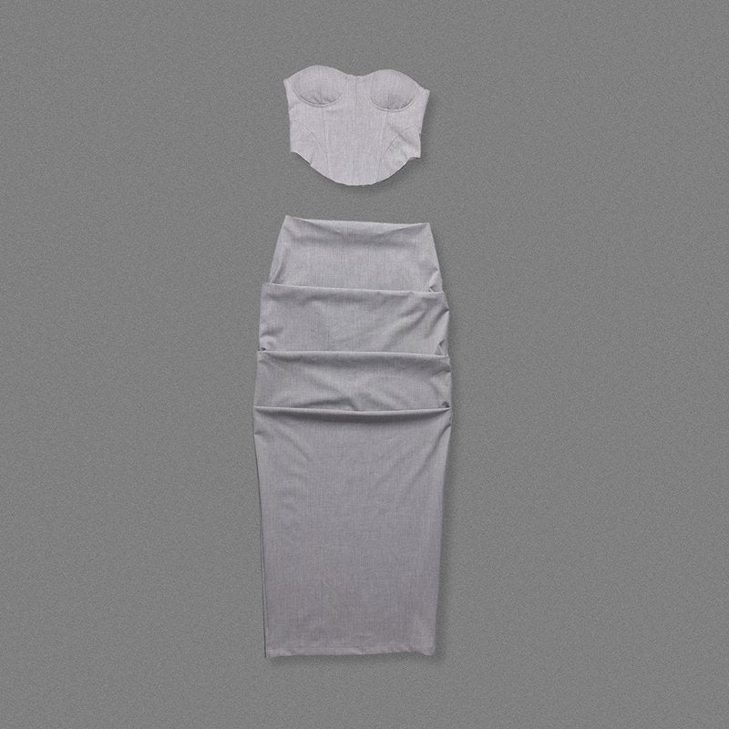 Strapless Cutout Grey Maxi Dress H7101