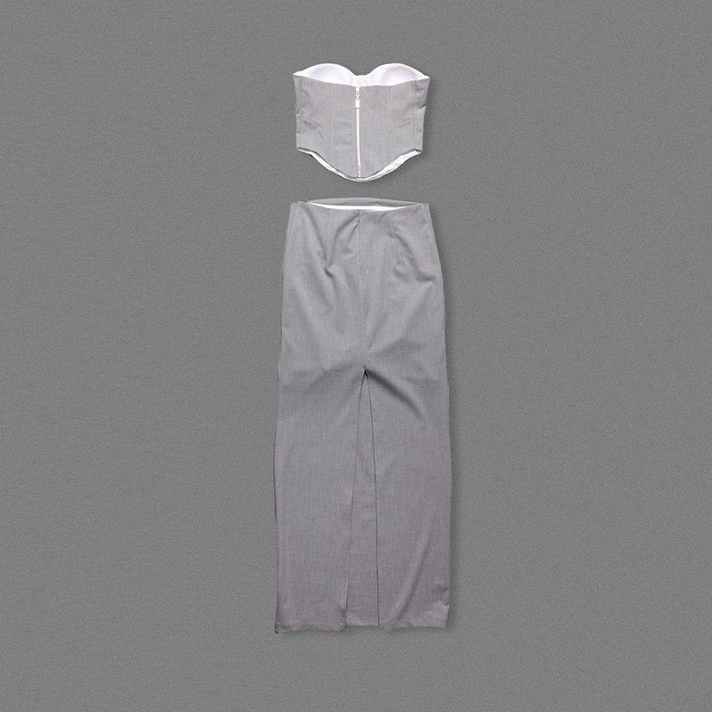 Strapless Cutout Grey Maxi Dress H7101