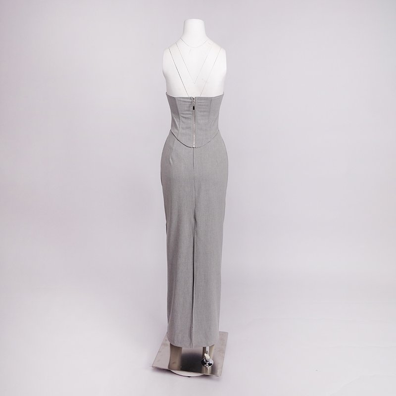 Strapless Cutout Grey Maxi Dress H7101