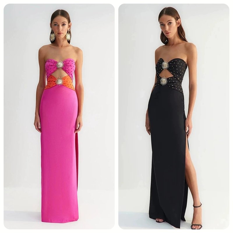 Strapless Cutout Polka Dot Maxi Dress H6357