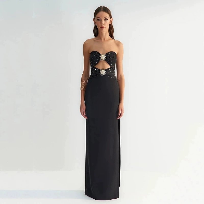 Strapless Cutout Polka Dot Maxi Dress H6357