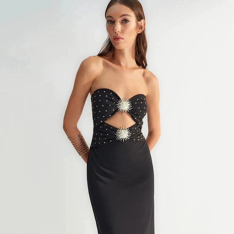 Strapless Cutout Polka Dot Maxi Dress H6357