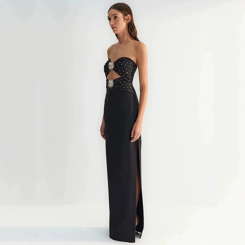 Strapless Cutout Polka Dot Maxi Dress H6357