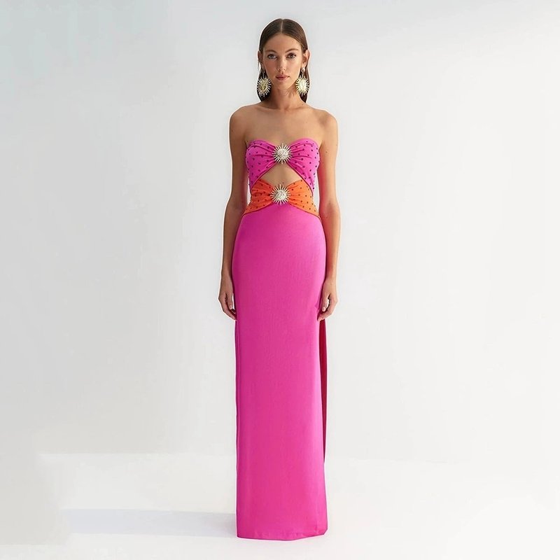Strapless Cutout Polka Dot Maxi Dress H6357