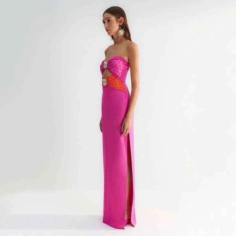 Strapless Cutout Polka Dot Maxi Dress H6357