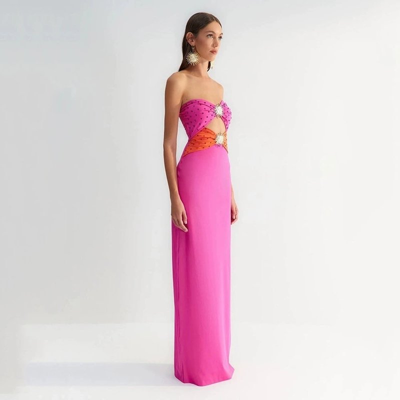 Strapless Cutout Polka Dot Maxi Dress H6357