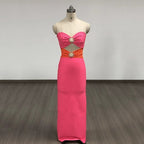 Strapless Cutout Polka Dot Maxi Dress H6357