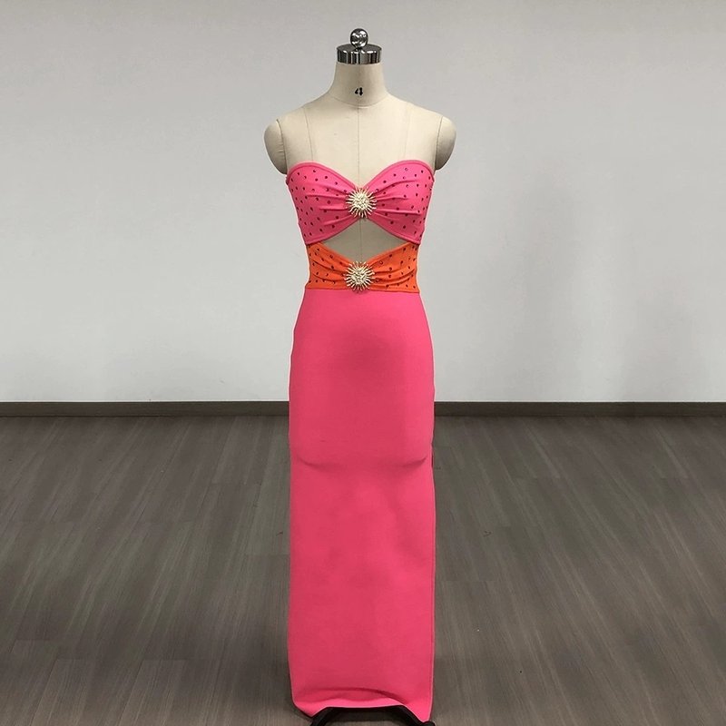 Strapless Cutout Polka Dot Maxi Dress H6357
