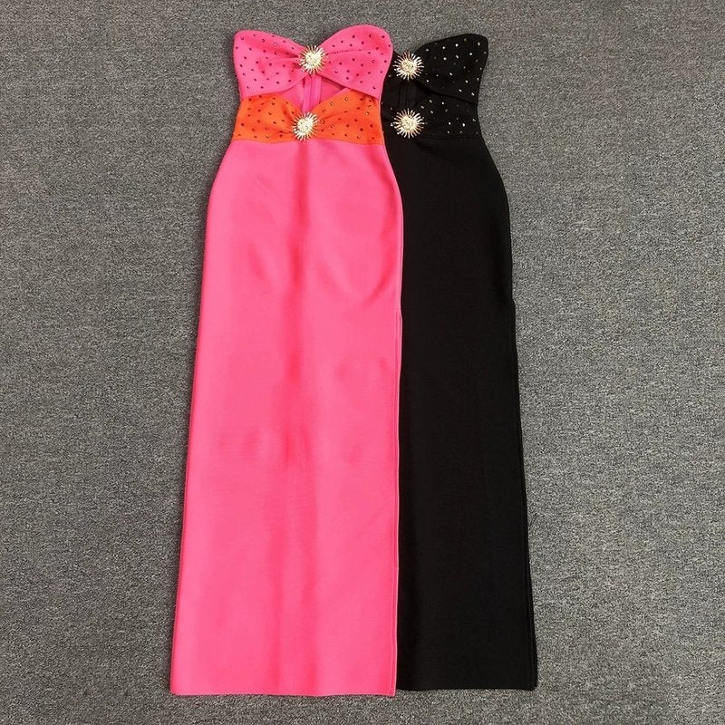 Strapless Cutout Polka Dot Maxi Dress H6357