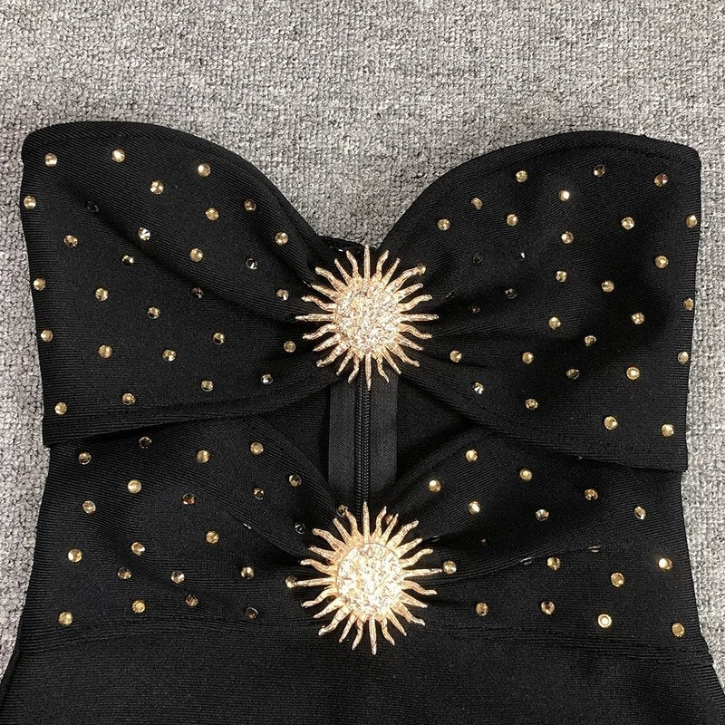 Strapless Cutout Polka Dot Maxi Dress H6357