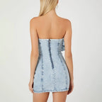 Strapless Denim Rose Mini Dress H6358