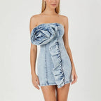 Strapless Denim Rose Mini Dress H6358