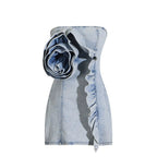 Strapless Denim Rose Mini Dress H6358