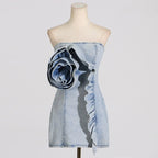 Strapless Denim Rose Mini Dress H6358