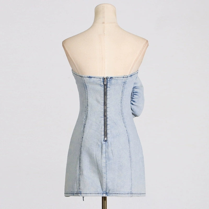Strapless Denim Rose Mini Dress H6358