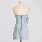 Strapless Denim Rose Mini Dress H6358