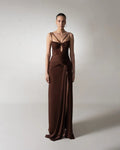 Strapless Draped Chocolate Maxi Dress H6881