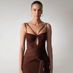 Strapless Draped Chocolate Maxi Dress H6881