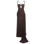 Strapless Draped Chocolate Maxi Dress H6881