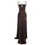 Strapless Draped Chocolate Maxi Dress H6881