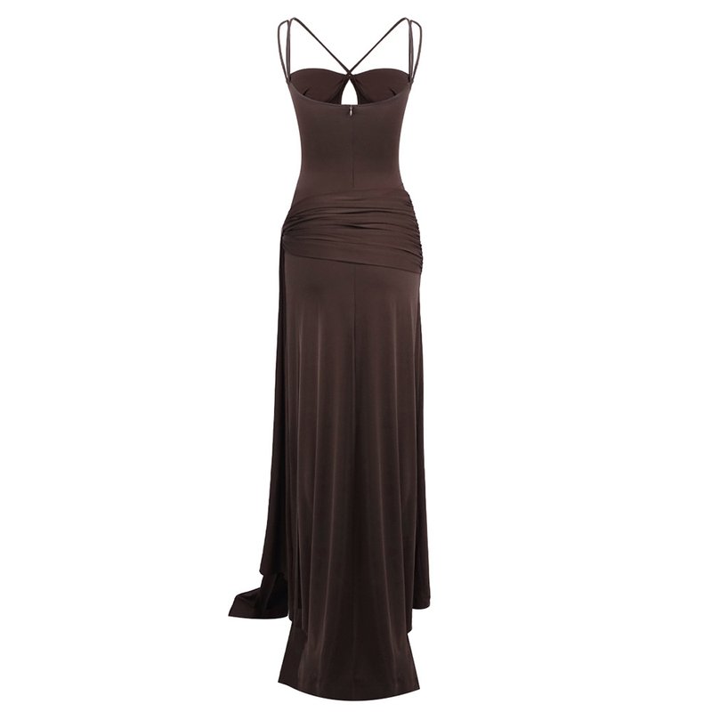 Strapless Draped Chocolate Maxi Dress H6881