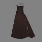 Strapless Draped Chocolate Maxi Dress H6881