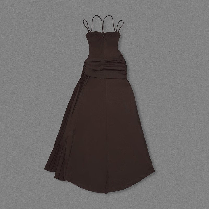 Strapless Draped Chocolate Maxi Dress H6881