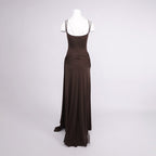 Strapless Draped Chocolate Maxi Dress H6881
