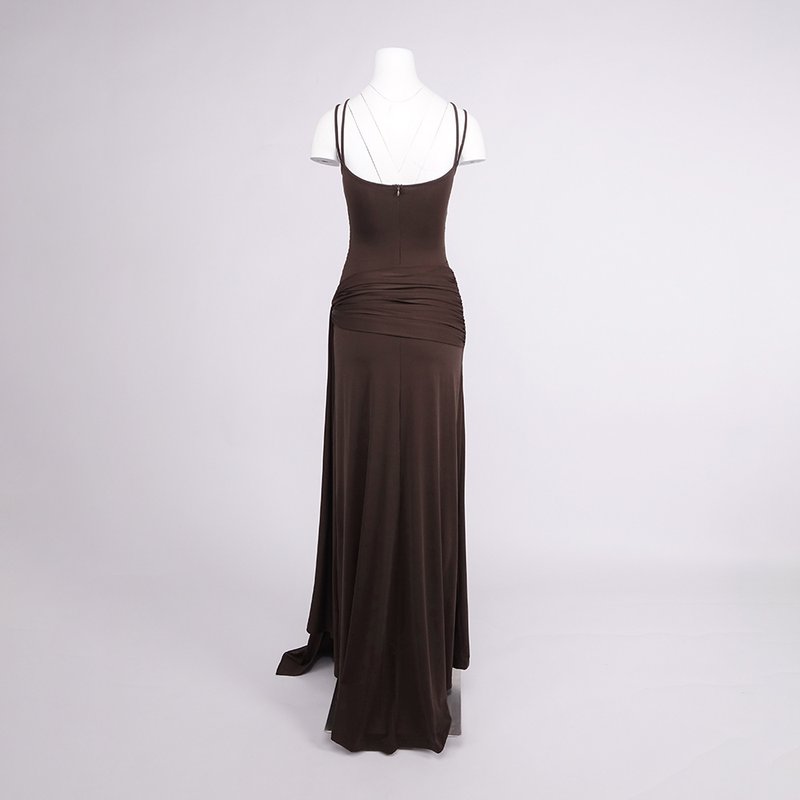 Strapless Draped Chocolate Maxi Dress H6881