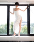 Strapless Draped High-Slit Gown H7020