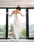 Strapless Draped High-Slit Gown H7020