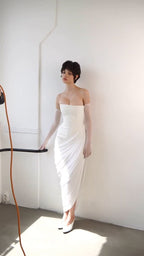 Strapless Draped High-Slit Gown H7020
