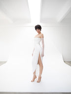 Strapless Draped High-Slit Gown H7020
