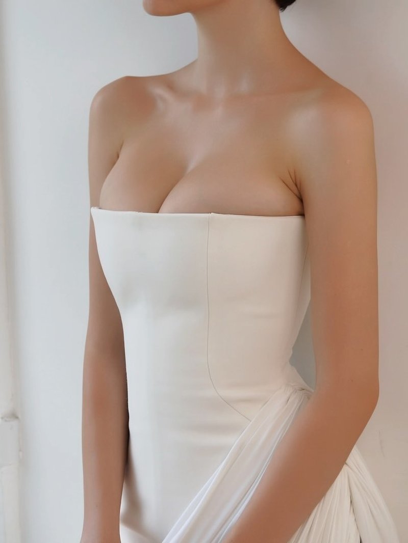 Strapless Draped High-Slit Gown H7020