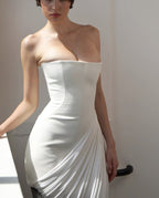 Strapless Draped High-Slit Gown H7020