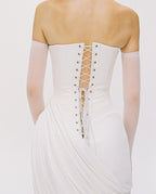 Strapless Draped High-Slit Gown H7020