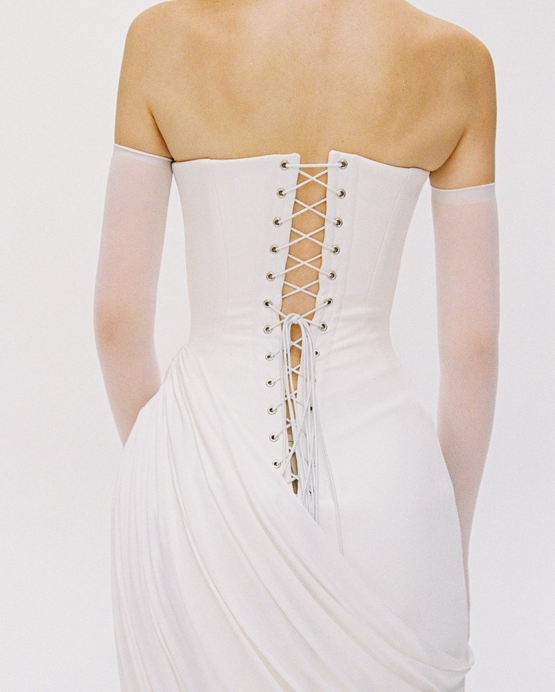 Strapless Draped High-Slit Gown H7020